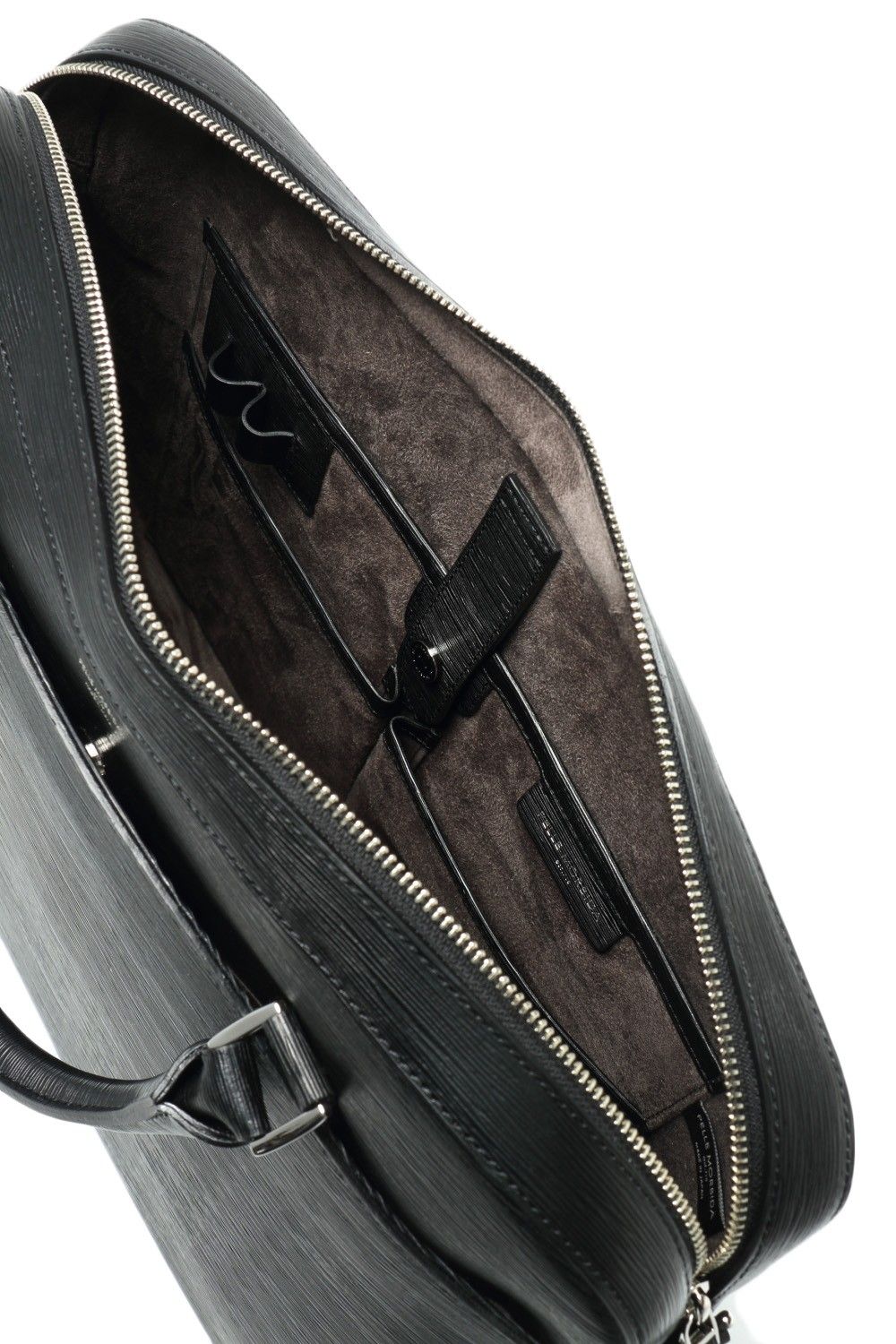 Capitano - キャピターノ 波形型押し レザー キャリースルー付き 3Way ブリーフバッグ (1ルーム) / ブラック