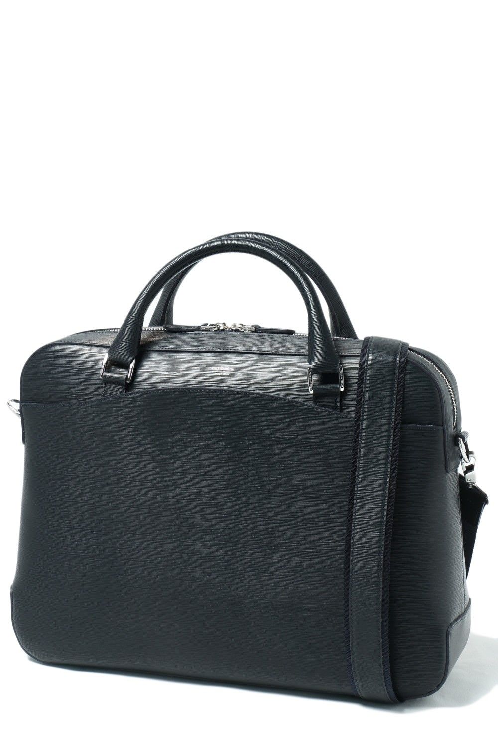 Capitano - キャピターノ 波形型押し レザー キャリースルー付き 3Way ブリーフバッグ (1ルーム) / ネイビー