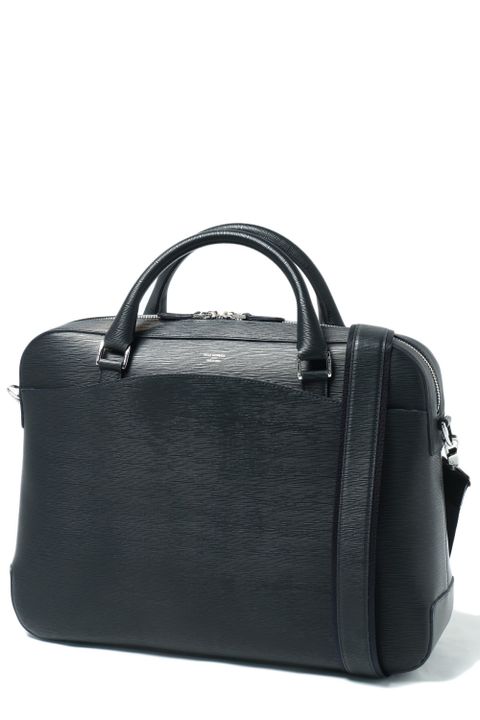 Capitano - キャピターノ 波形型押し レザー キャリースルー付き 3Way ブリーフバッグ (1ルーム) / ネイビー