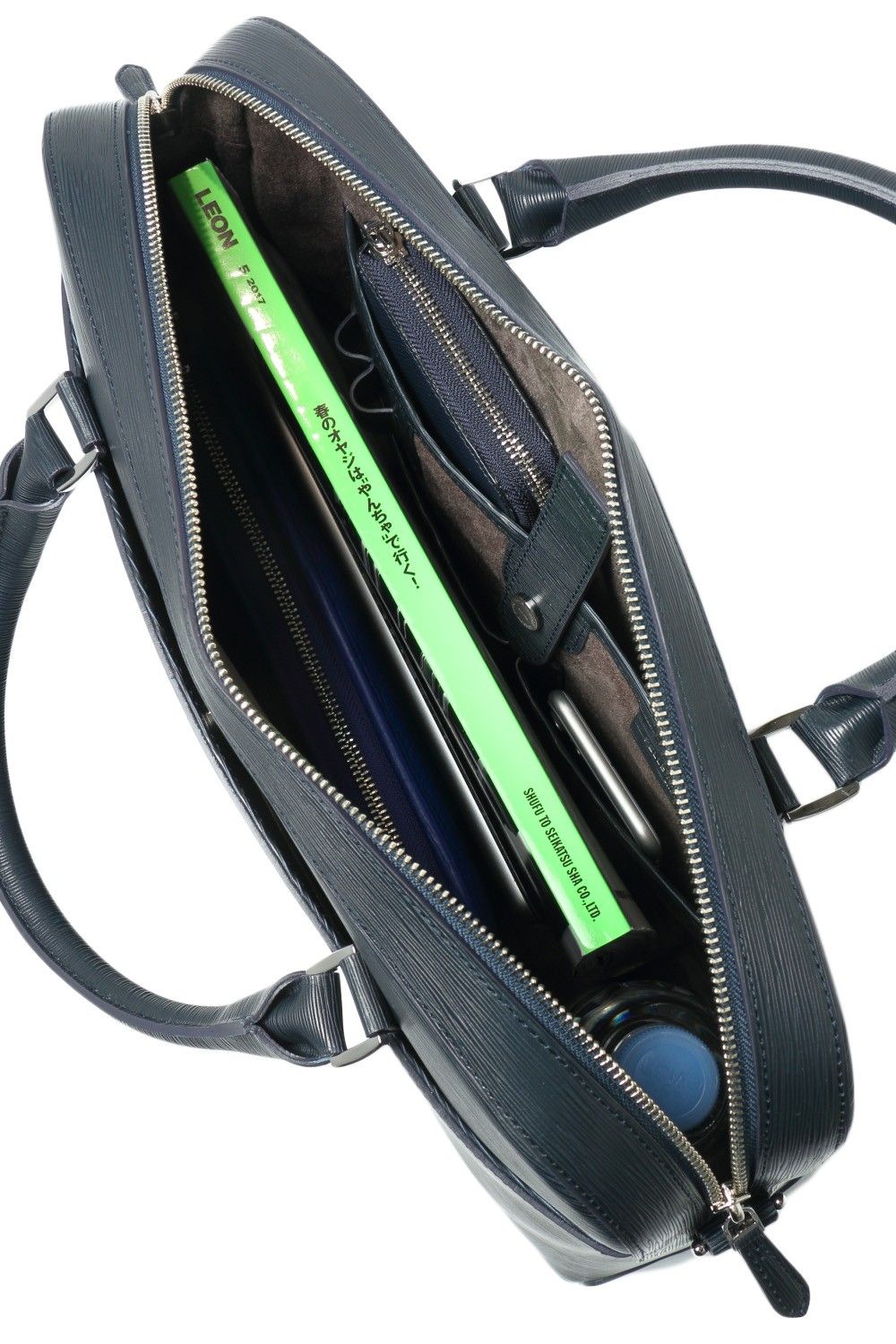 Capitano - キャピターノ 波形型押し レザー キャリースルー付き 3Way ブリーフバッグ (1ルーム) / ネイビー