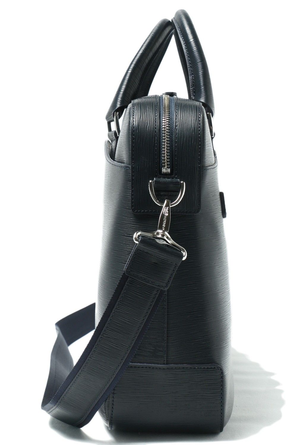 Capitano - キャピターノ 波形型押し レザー キャリースルー付き 3Way ブリーフバッグ (1ルーム) / ネイビー