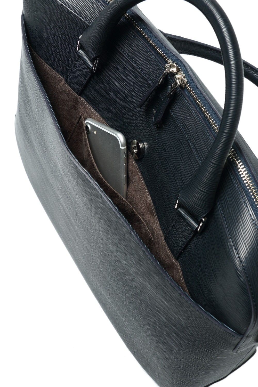 Capitano - キャピターノ 波形型押し レザー キャリースルー付き 3Way ブリーフバッグ (1ルーム) / ネイビー