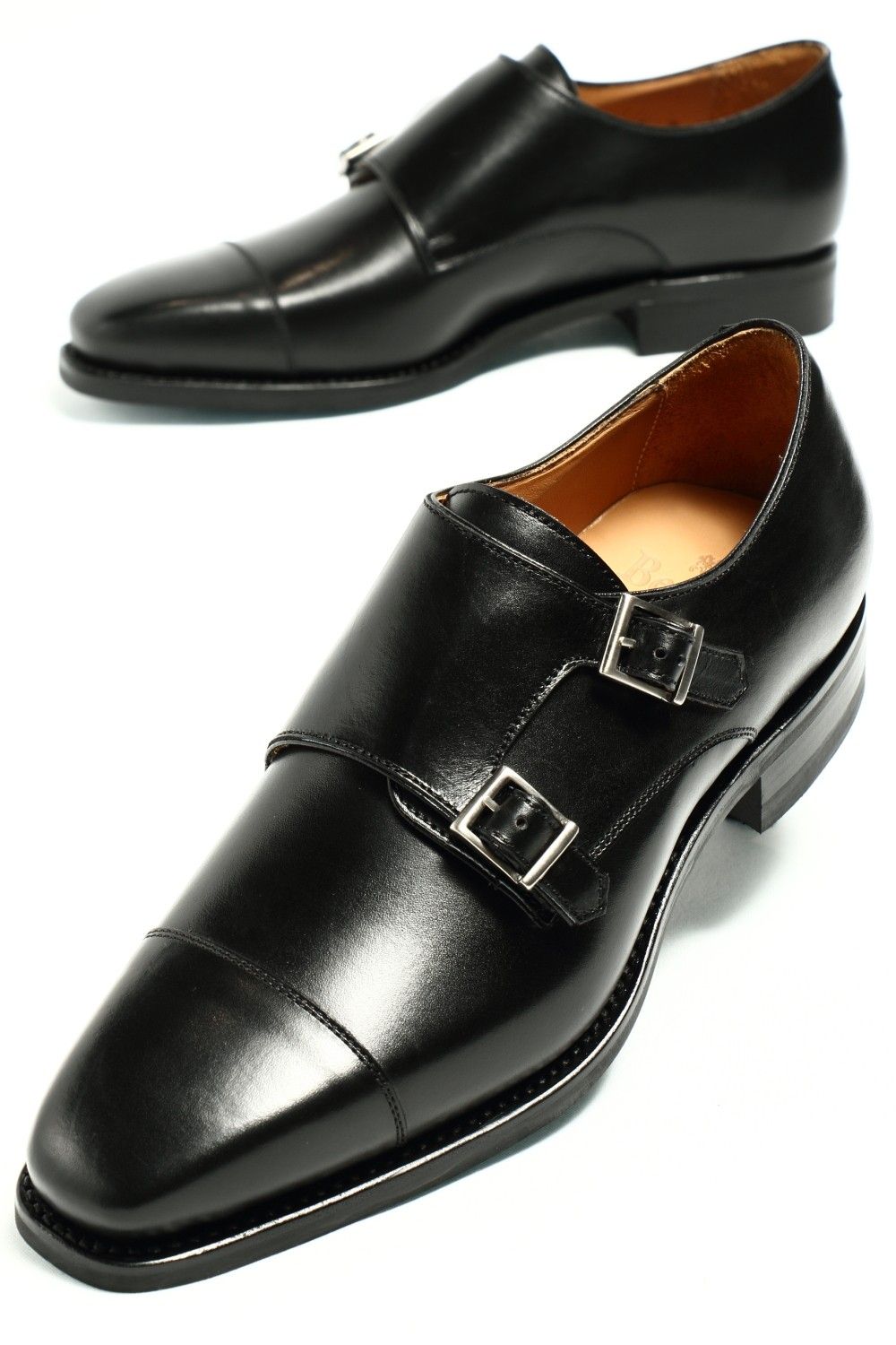 ダイナイトソール ボックスカーフ ダブルモンクストラップ シューズ 革靴 / ブラック NEGRO - UK6/24.5~25.0