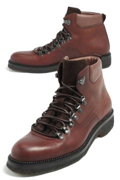 De Marchi マッケイ製法 クレープソール トレッキングブーツ マウンテンブーツ 革靴 ダークブラウン Bekku Homme