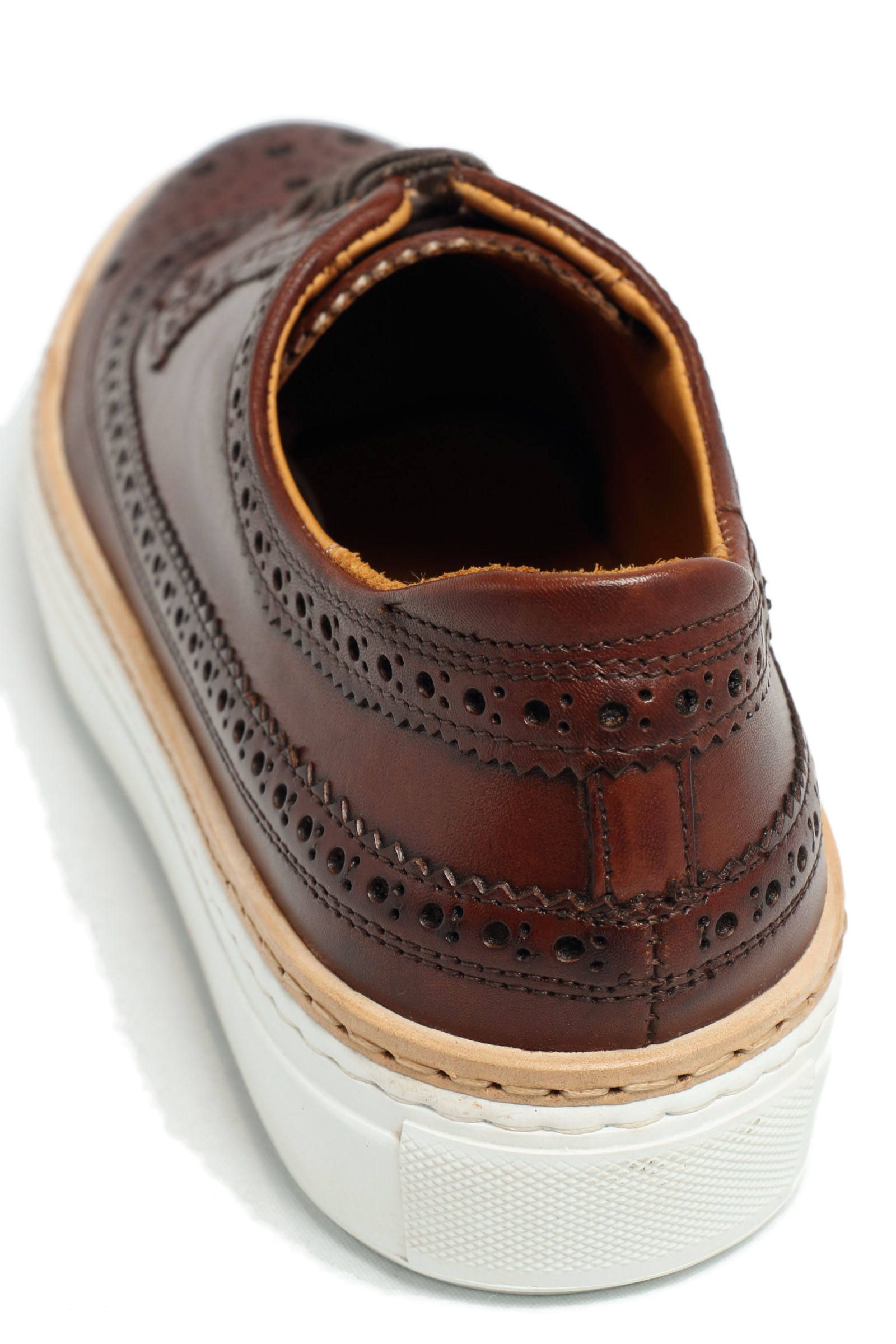 CLUB HOUSE フルブローグ パティーヌ カーフレザー ローカット ハイブリッド スニーカー / ダークブラウン