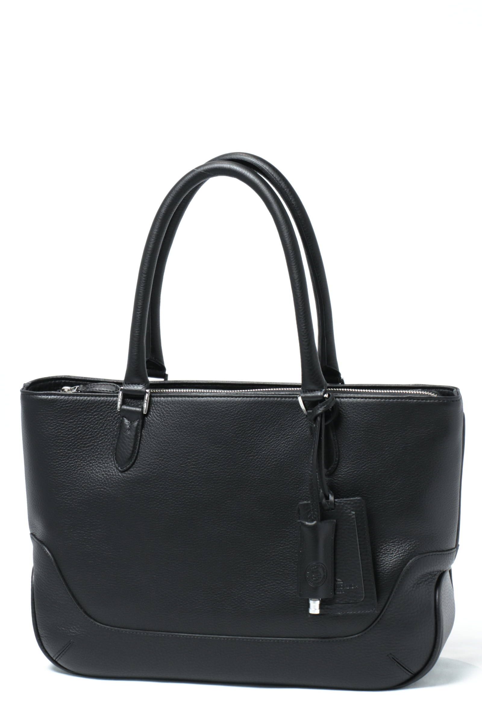 Maiden Voyageシリーズ シュリンクレザー 薄マチ トートバッグ / ブラック