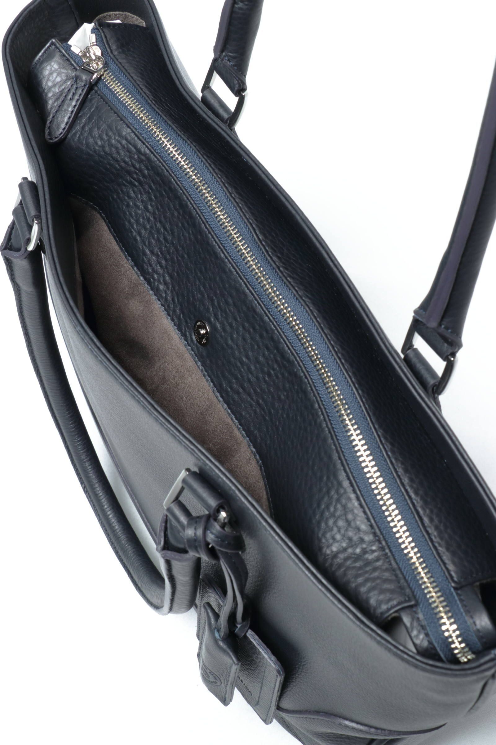 Maiden Voyageシリーズ シュリンクレザー 薄マチ トートバッグ / ネイビー