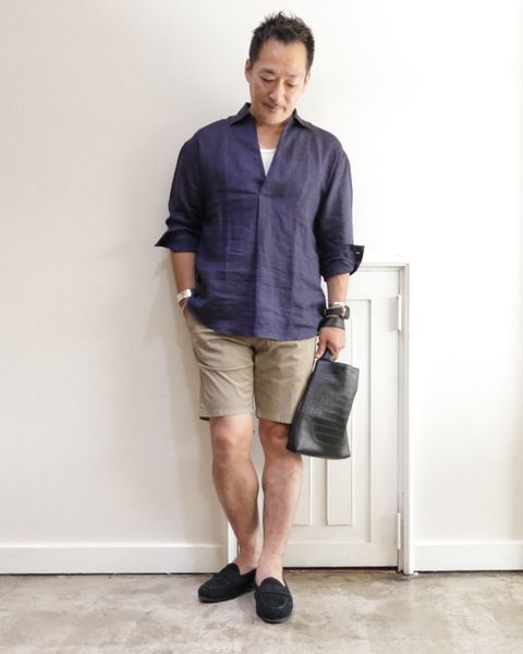 ISPIRA ローファーを使用したリゾートすぎないショーツスタイル