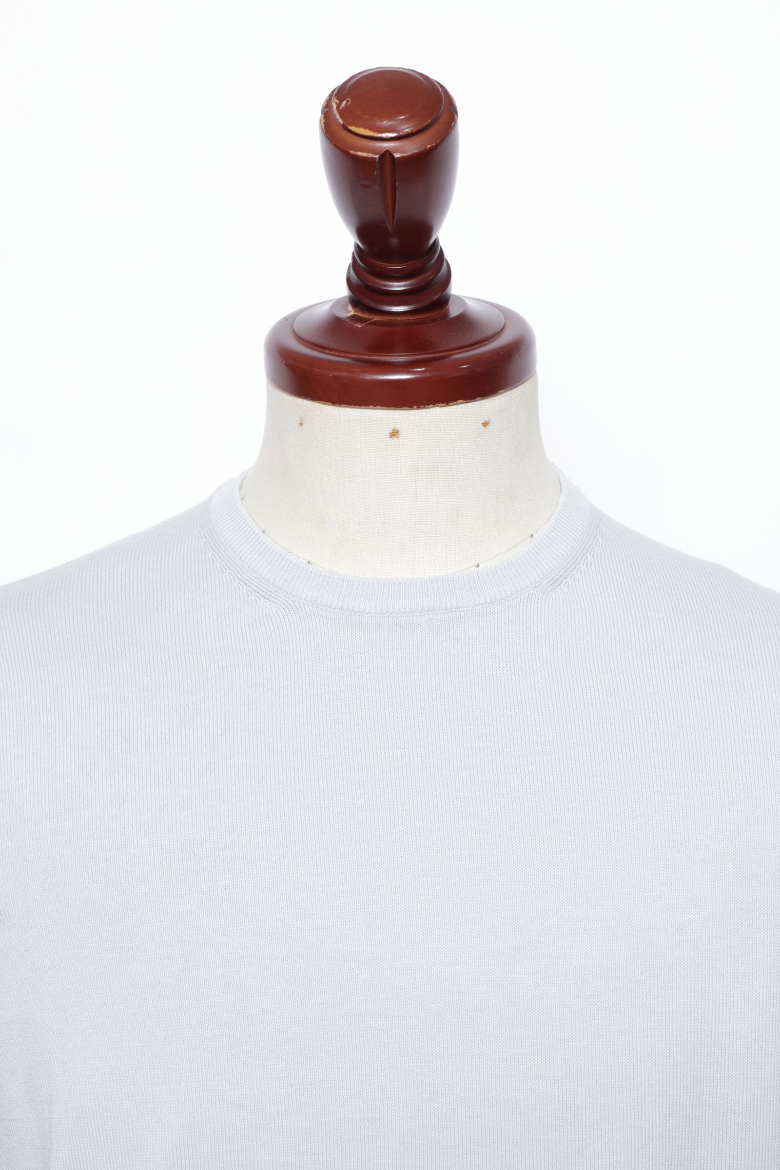 【サイズ54まであり】12G ハイゲージ ソフトコットン ソリッド クルーネック ニットTシャツ/ アイスグレー