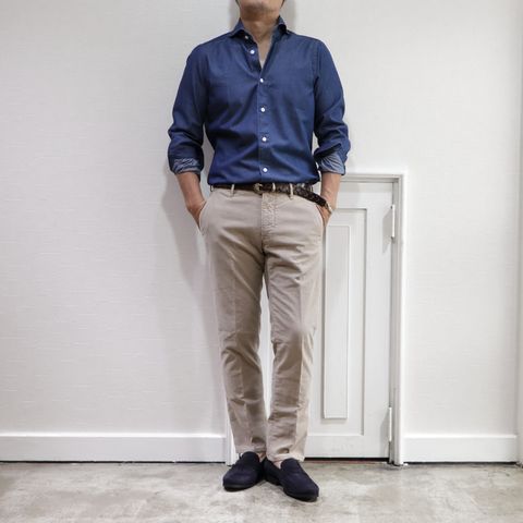 "BOGLIOLI"ネイビージャケットを使用したジャケパンスタイル