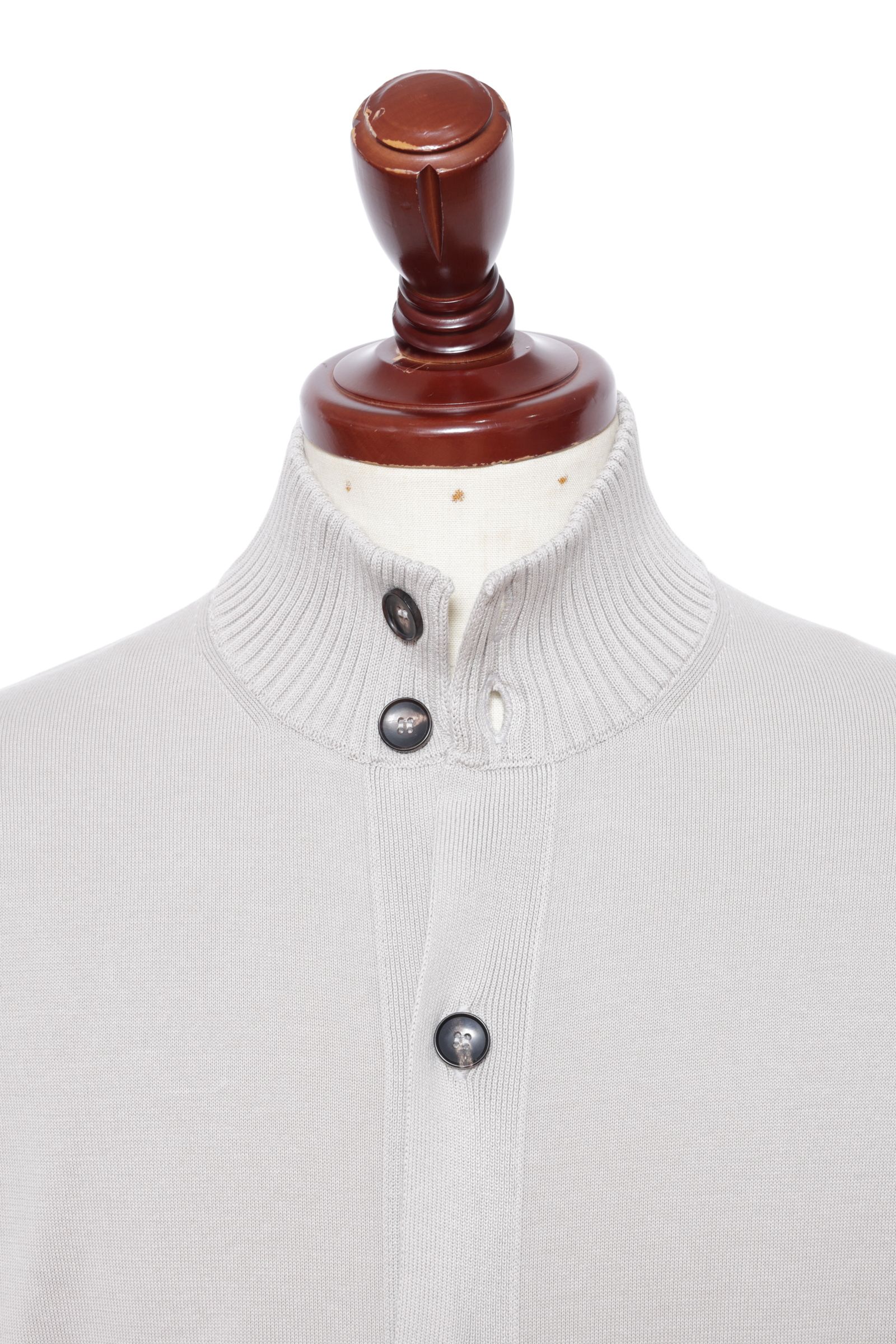 BB3MLT クレープ コットン ニット ハイゲージ スタンドカラー カーディガン / ライトグレー 0902