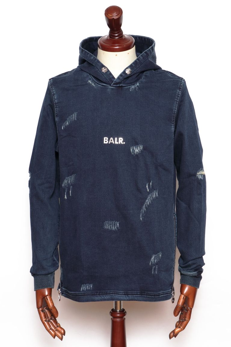 Balr 日本限定別注 Q Series Classic Hoodie プレートロゴ デニム スウェット パーカー インディゴ Bekku Homme