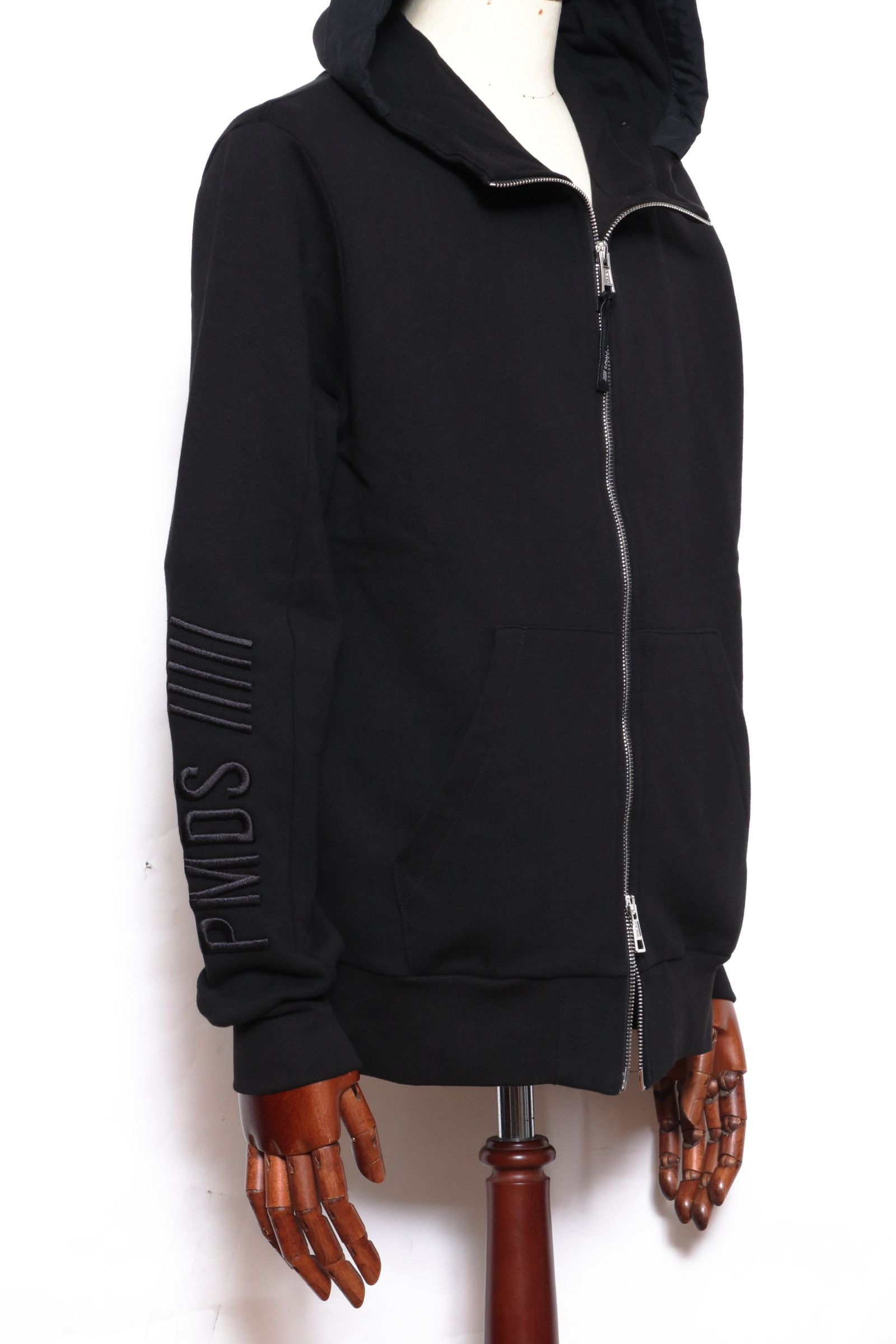 【セットアップあり】NEW UMAREX 袖ロゴ刺繍入り スウェット ジップアップ パーカ / ブラック