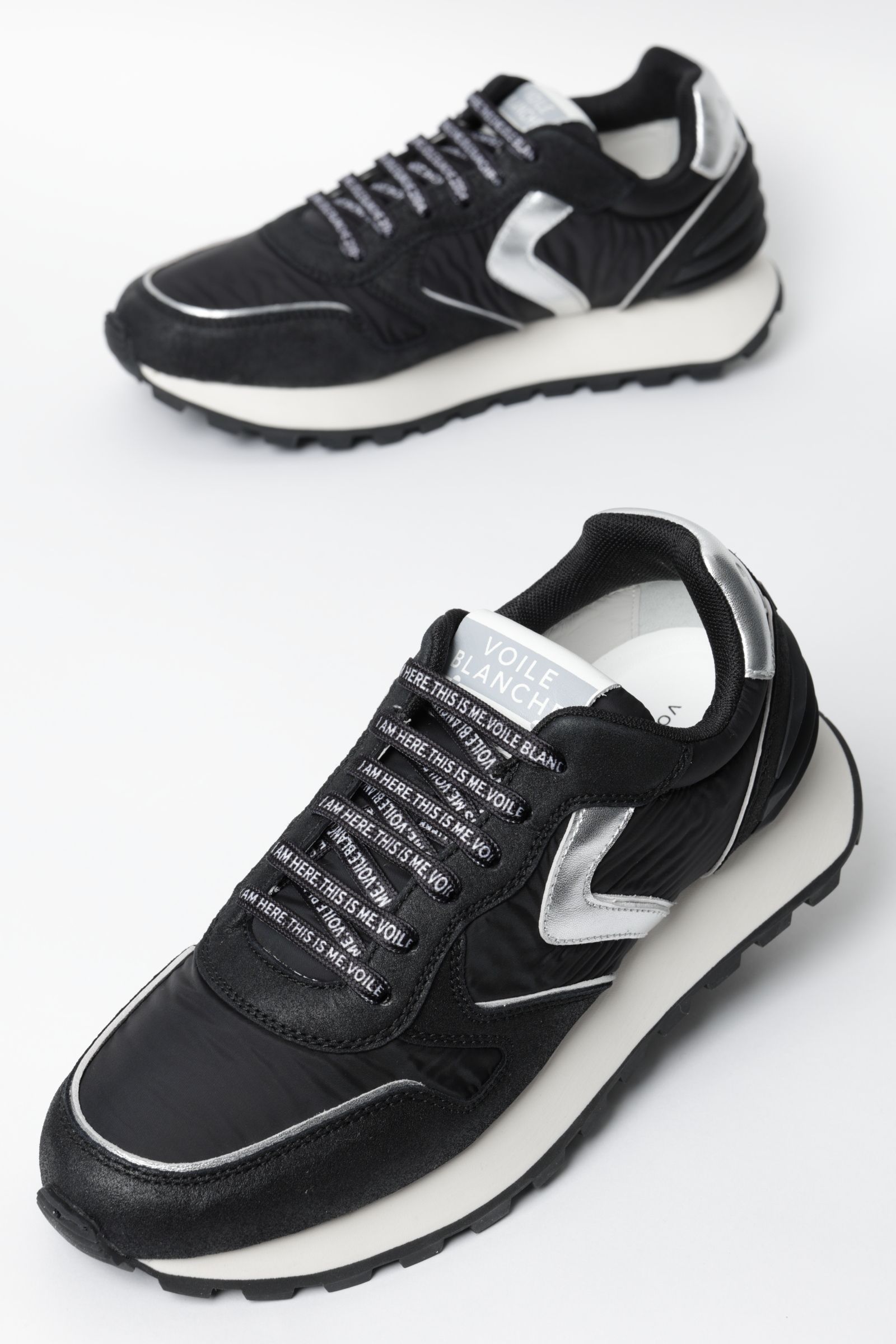 PARIS POWER ナイロン × スエード スニーカー  / ブラック × シルバー