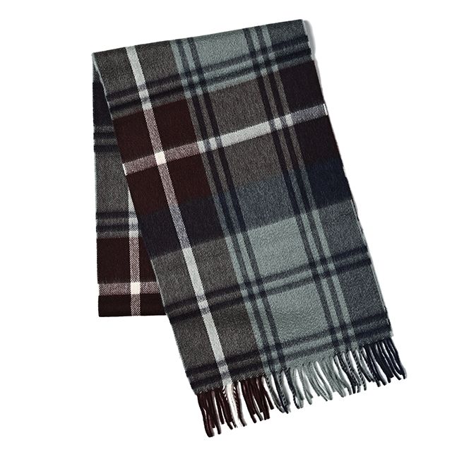 CPG52478 カシミア プライマリー ブラックウォッチ チェック ストール 30 x 180 / モスグリーンxバーガンディ