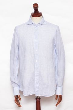 SIMONEシモーネ / BALIバーリ カッタウェイカラー ウォッシュド リネンシャツ / サックス