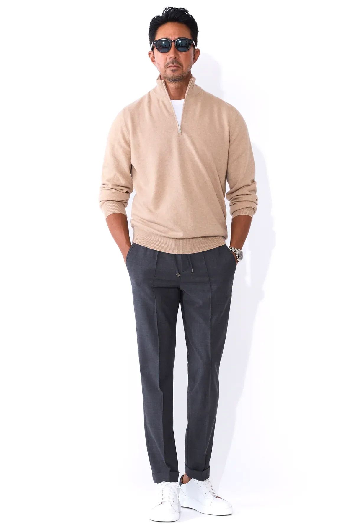 サイズ52まで【干場義雅氏 別注モデル】H DUE 永久クリース ストレッチウール パンツ / チャコールグレー