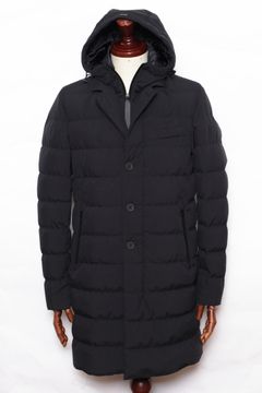 【FUNCTIONAL WARDROBE】 2レイヤー デタッチャブル フーディー ダウンチェスターフィールドコート / ブラック 9300