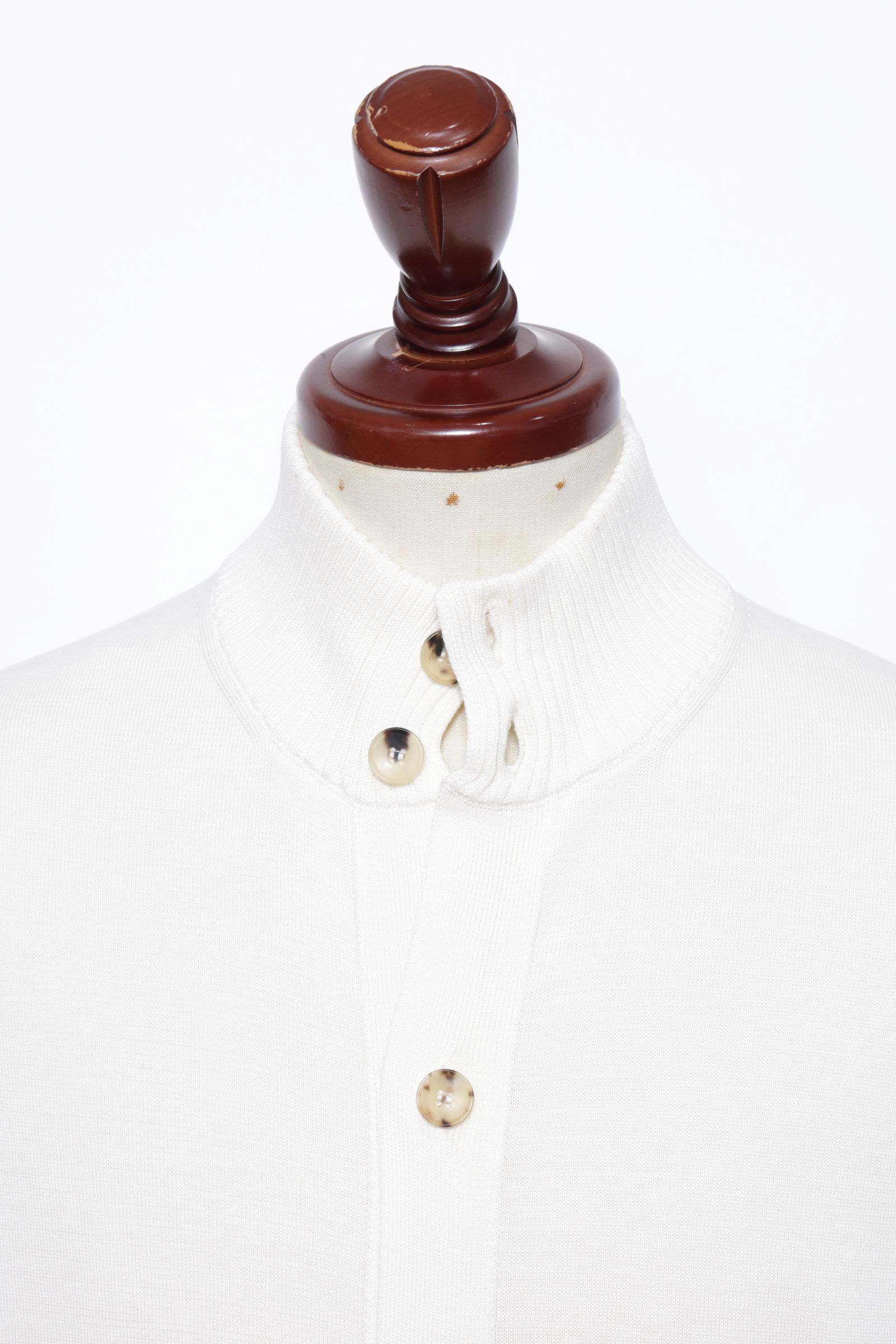 BB3MLT クレープ コットン ニット ハイゲージ スタンドカラー カーディガン / アイボリー 0020