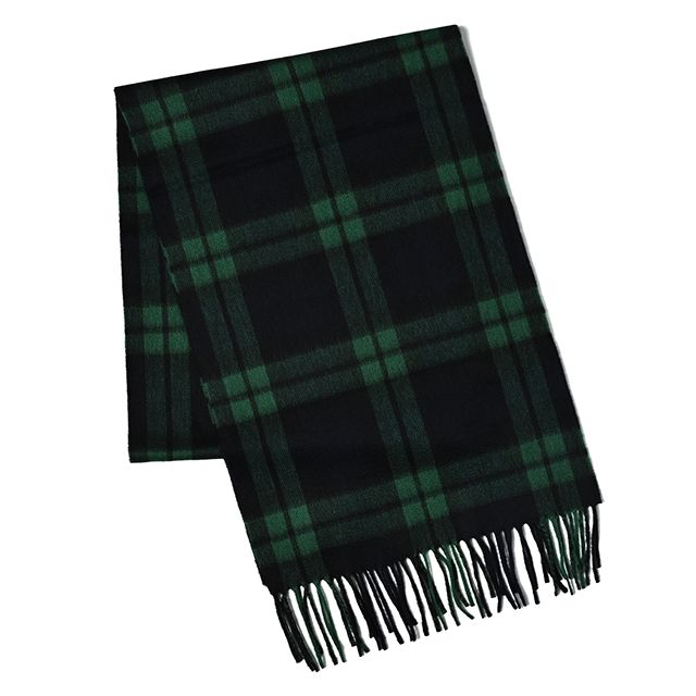 CPG524742 カシミア プライマリー ブラックウォッチ チェック ストール 35 x 190 / ブラックxエメラルドグリーン
