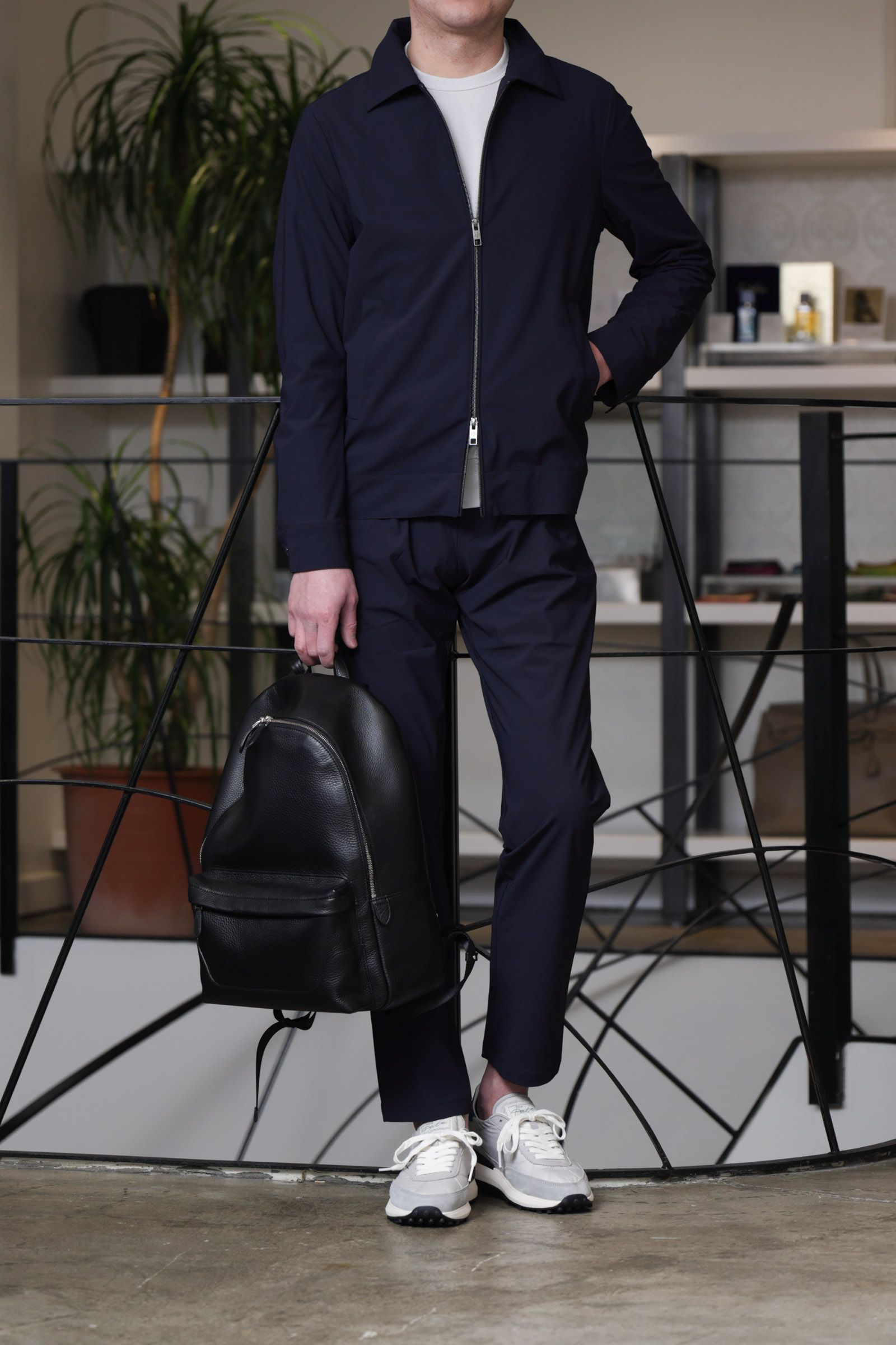 【セットアップあり】ストレッチ ナイロン ジャージ アビエイター ジャケット  / ネイビー