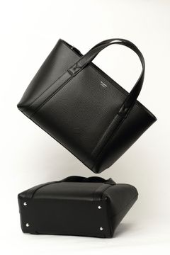 底鋲付き【BEKKU HOMME 別注】Tela Marinaシリーズ ファスナー式 シュリンクレザー ミニトートバッグ  / ブラック