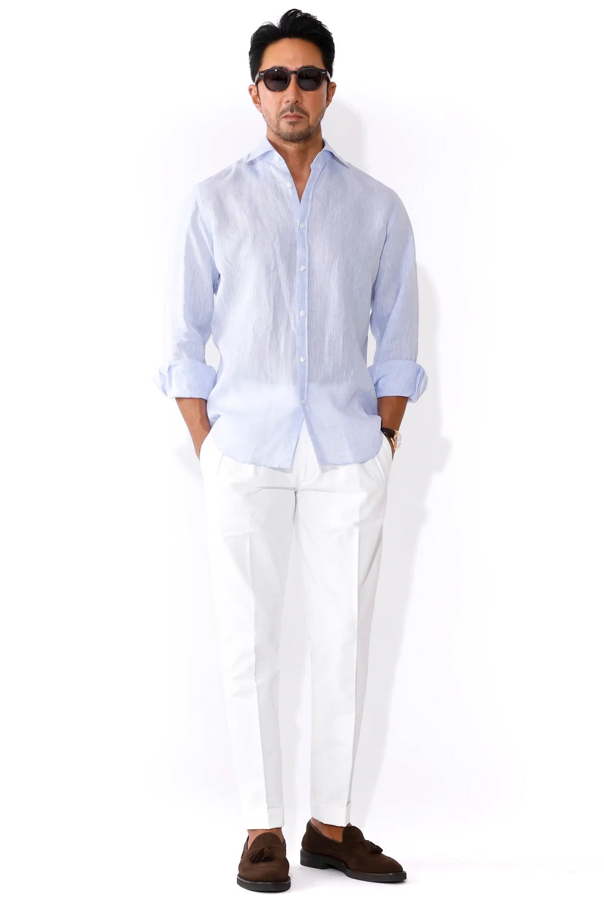 【干場氏モデル】BG07 コットンストレッチ ワンプリーツ テーパードパンツ / ホワイト 0120