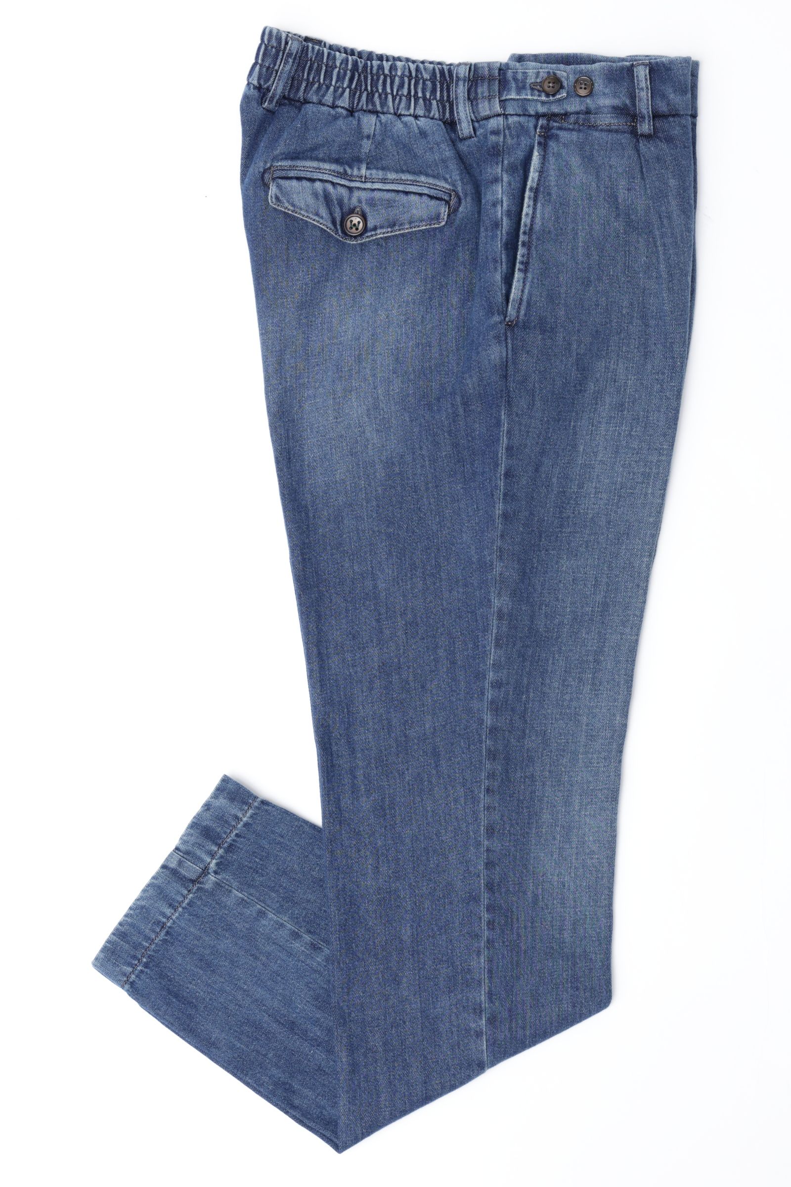 BERTO GD DNM ベルト  デニム生地 1プリーツ バックシャーリング テーパードパンツ / インディゴブルー