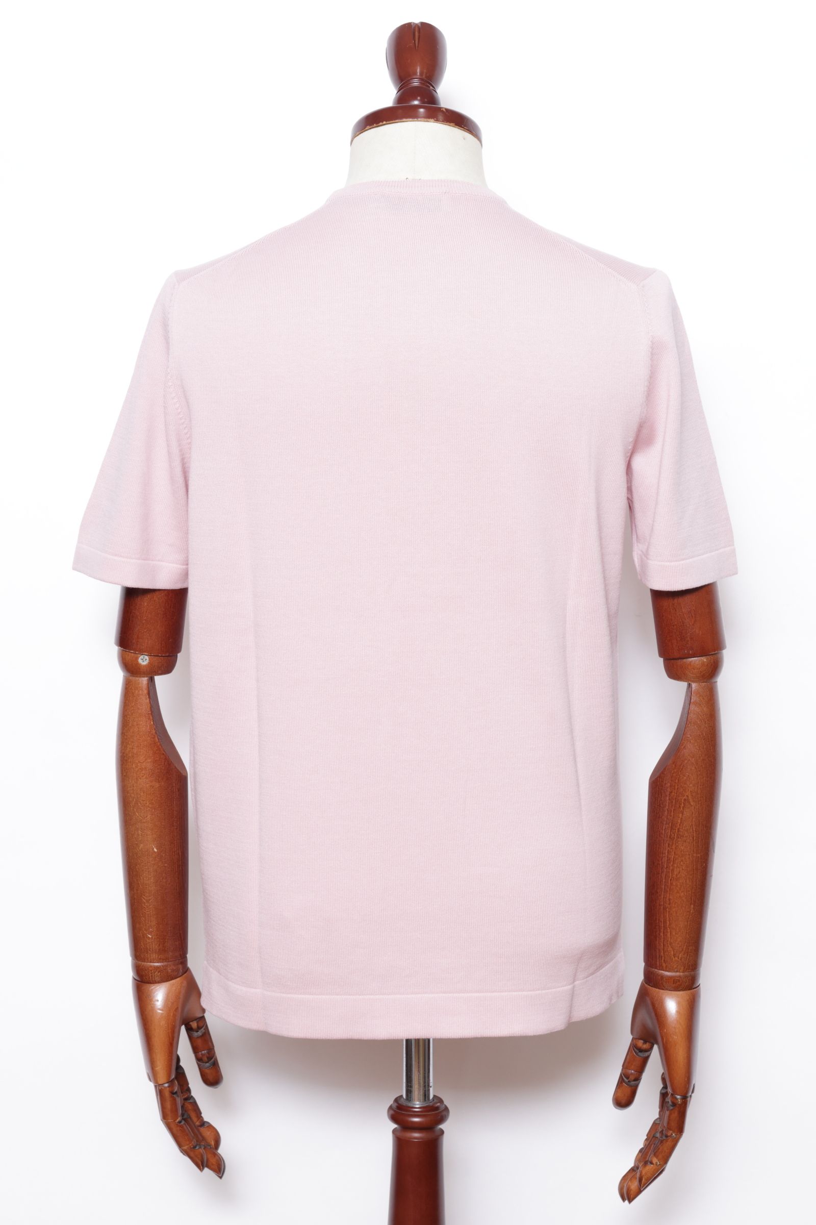 【サイズ52まであり】12G ハイゲージ ソフトコットン ソリッド クルーネック ニットTシャツ/ ピンク