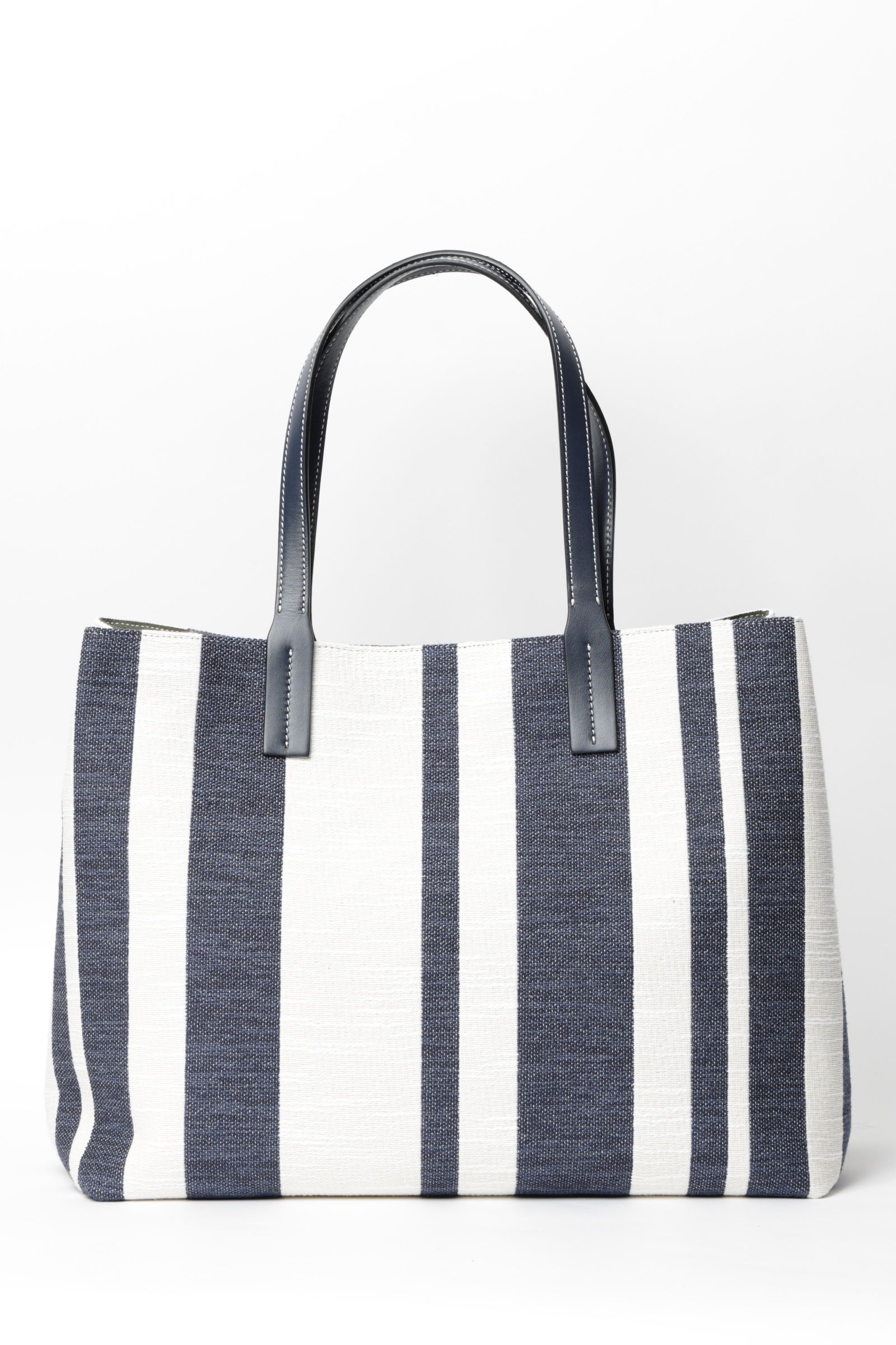 RIVIERA キャンバス ×  レザー ストライプ トートバッグ / ブルー