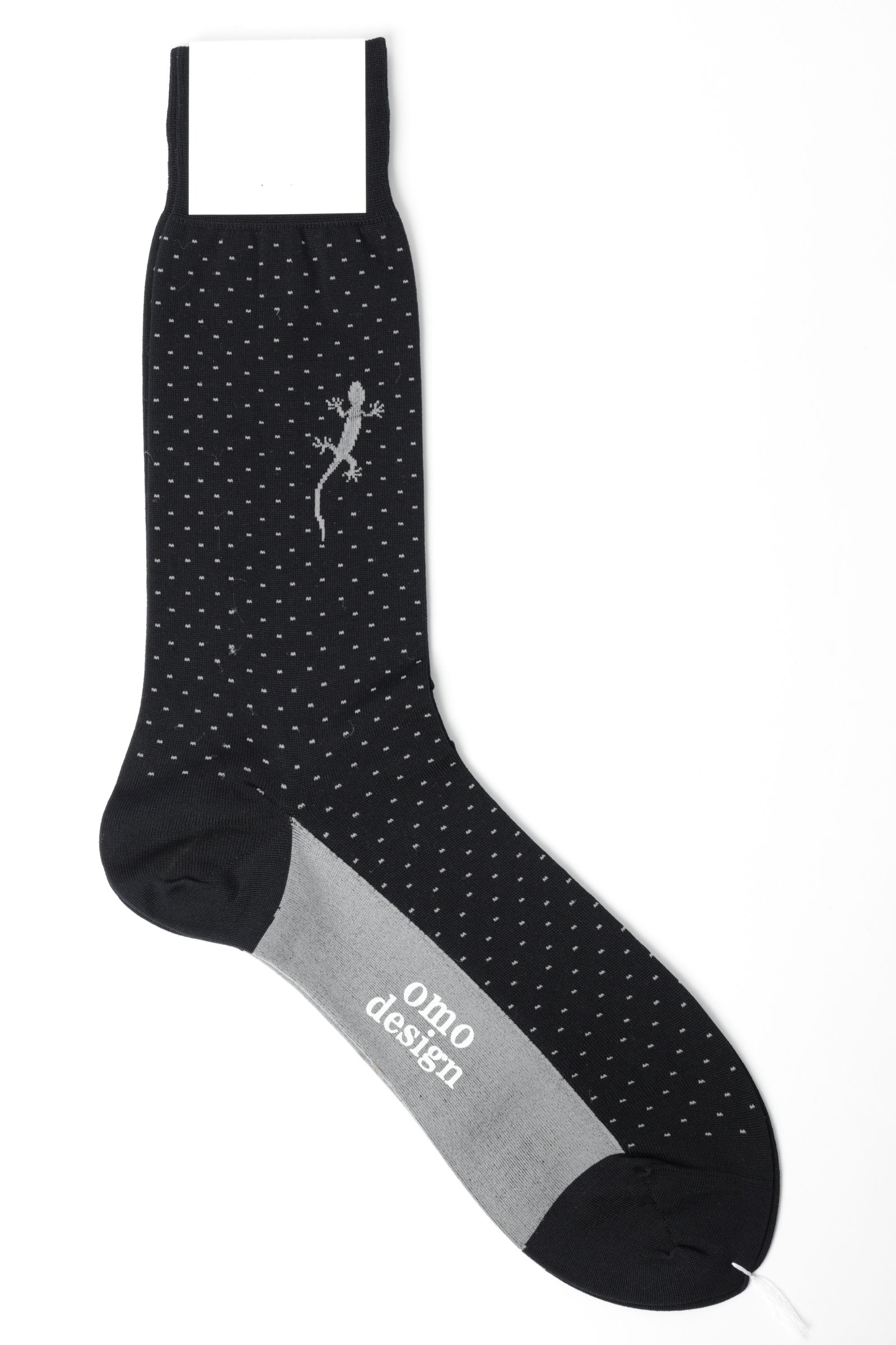 ネコポス対応(385円で発送)/ LIZARD  リザード入り ピンドット コットン ソックス / ブラック