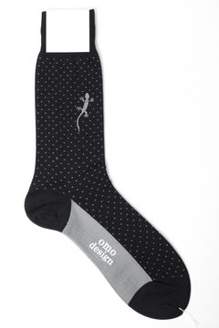 ネコポス対応(385円で発送)/ LIZARD  リザード入り ピンドット コットン ソックス / ブラック