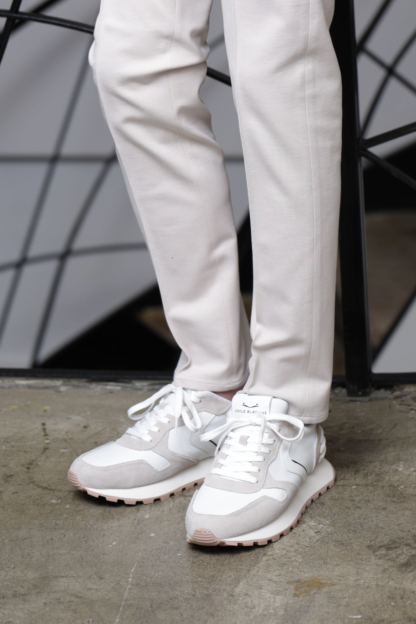 PARIS POWER レザー × ナイロン スニーカー  / ホワイト × グレー