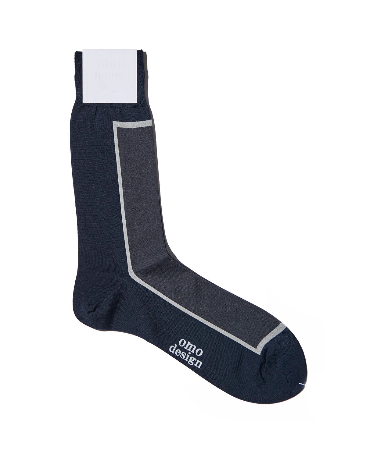 ネコポス対応(385円で発送)/ WINDOW  パネルデザイン コットン ソックス / ネイビーxグレー
