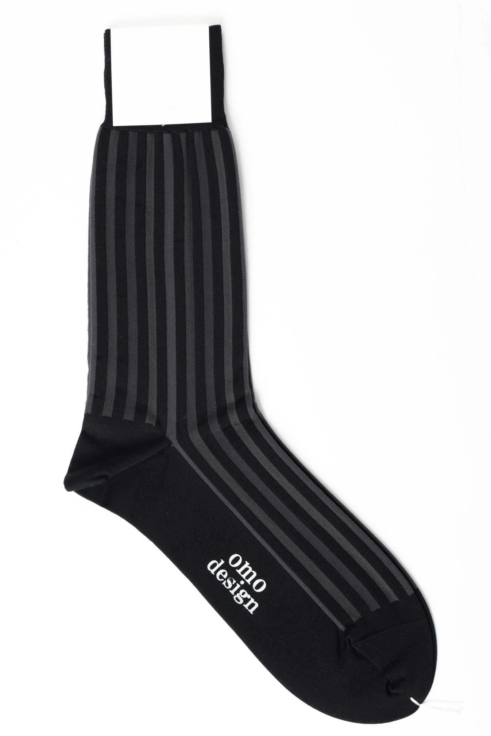 ネコポス対応(385円で発送)/ COLLER RIB  マルチストライプ コットン ソックス / ブラック