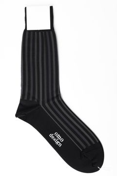 ネコポス対応(385円で発送)/ COLLER RIB  マルチストライプ コットン ソックス / ブラック