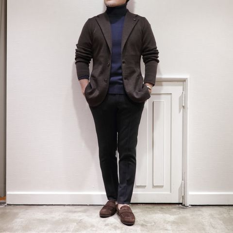 "LARDINI"ニットジャケットを使用したニットオンニットスタイル
