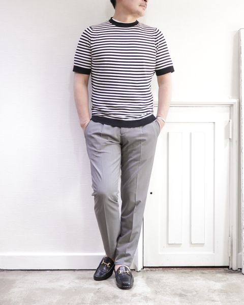 FILIPPO DE LAURENTIISボーダーニットTを使用したモダンコンサバコーデ