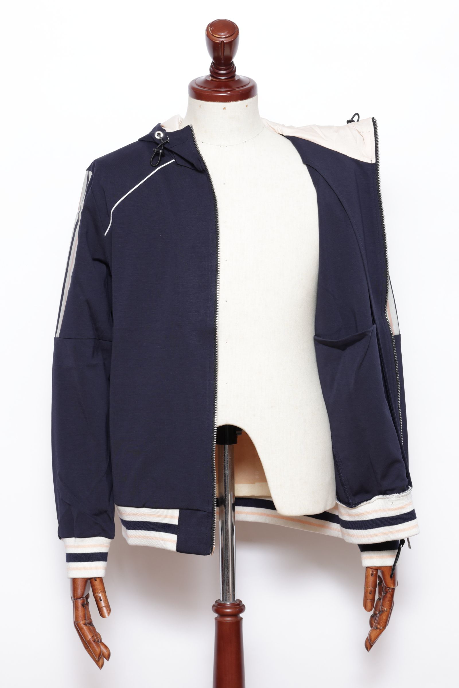 【セットアップあり】EVER HOOD ストレッチジャージ ワンポイントロゴ ジップアップ パーカー  / ネイビー × ベージュ × ピンク