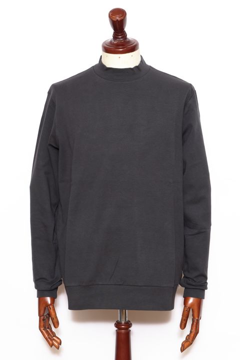 【サイズ50まで】FIANO LUNGO rib jersey コットン リブジャージ モックネック 長袖 カットソー / チャコールグレー 899