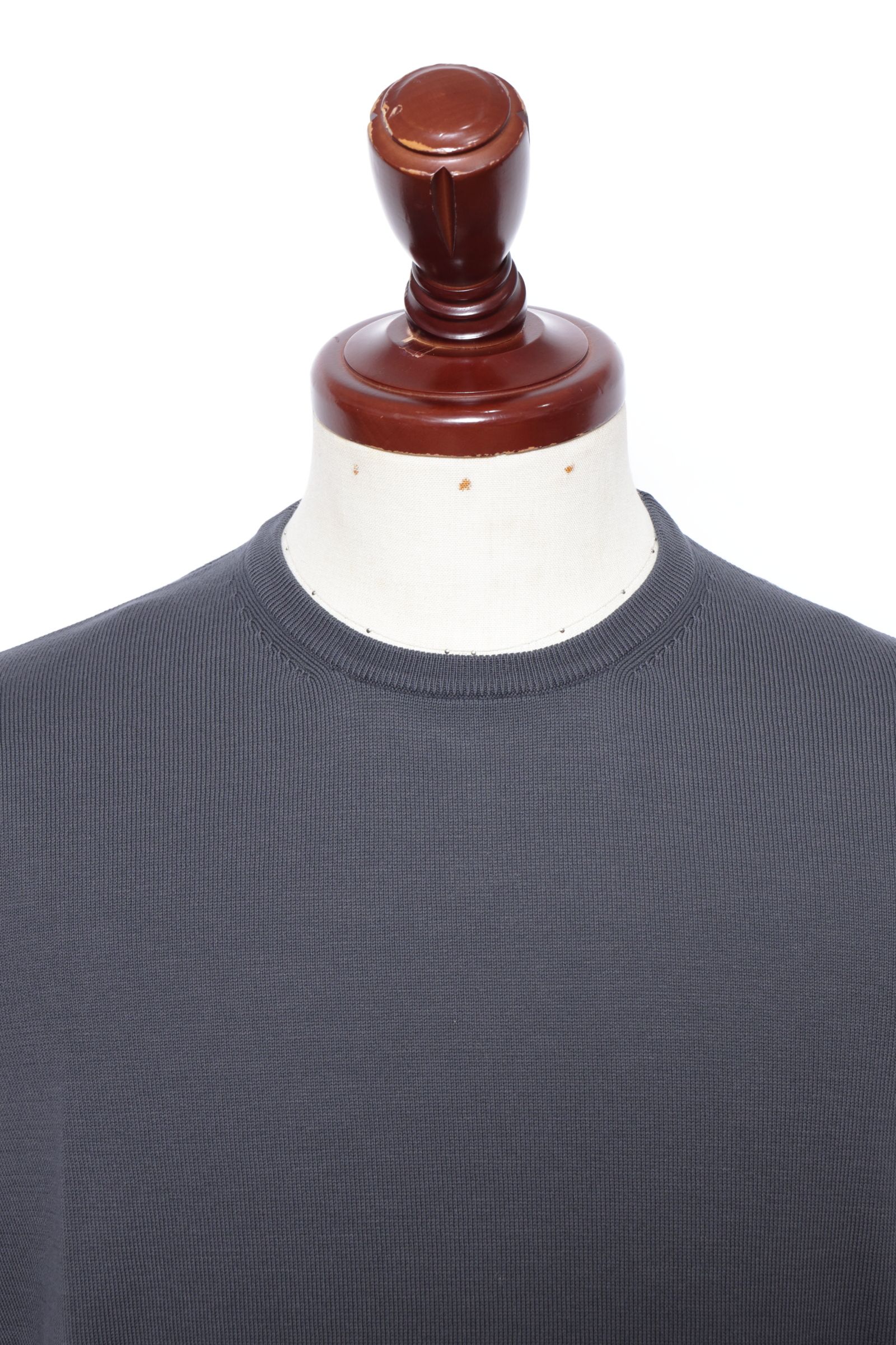 【サイズ52まであり】12G ハイゲージ ソフトコットン ソリッド クルーネック ニットTシャツ/ チャコールグレー