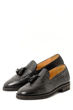 【スーパーふにゃ男】ディアスキン 鹿革 タッセルローファー シューズ 革靴 / ブラック