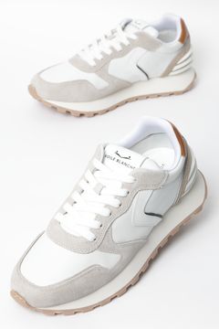 PARIS POWER レザー × ナイロン スニーカー  / ホワイト × グレー