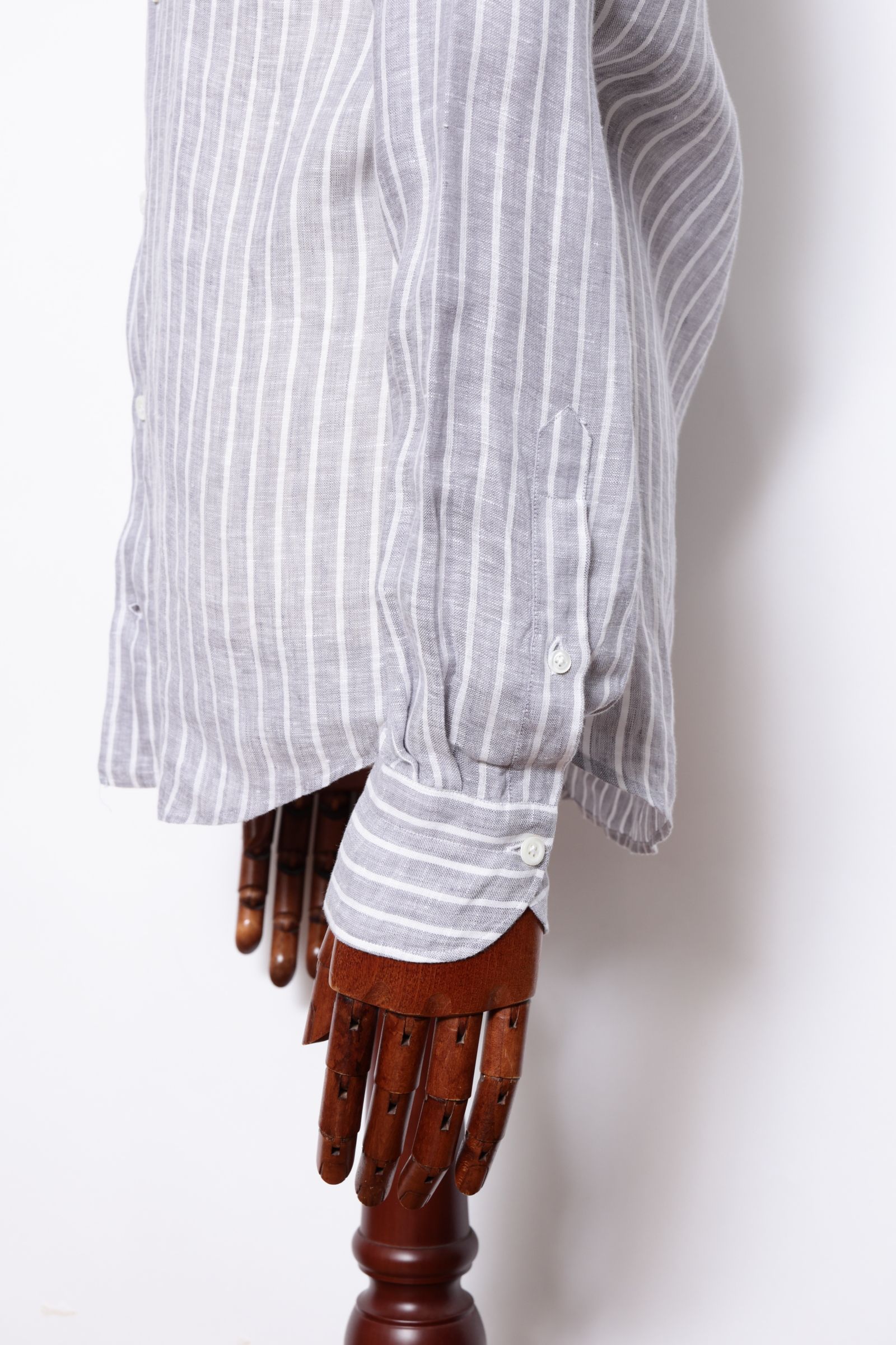 Vinci Fit ウォッシュド ストライプリネン カッタウェイカラー シャツ / ライトグレー