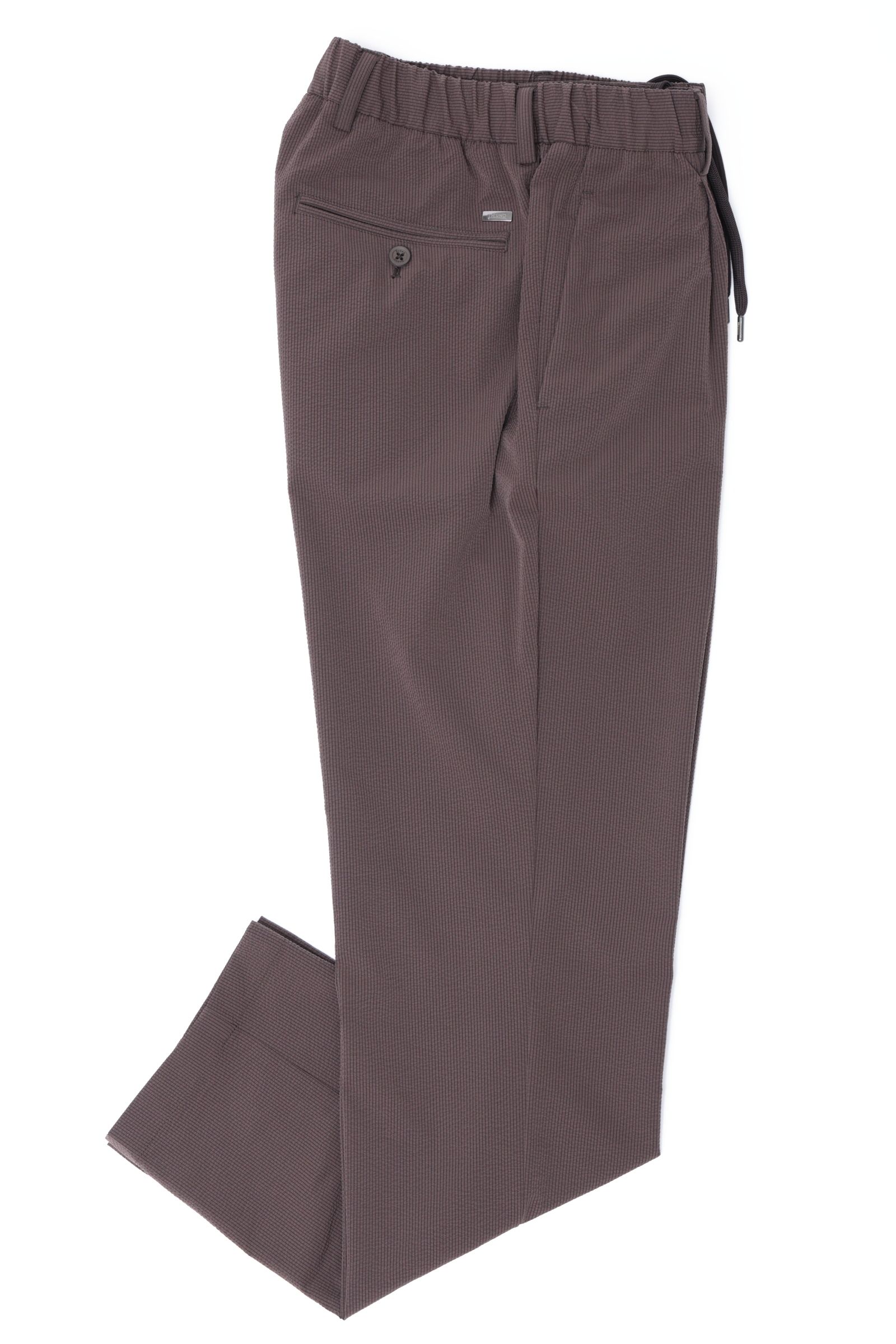 PT000093U 撥水ポリエステル シアサッカー 1プリーツ テーパード シャーリングパンツ / 8800 ブラウン