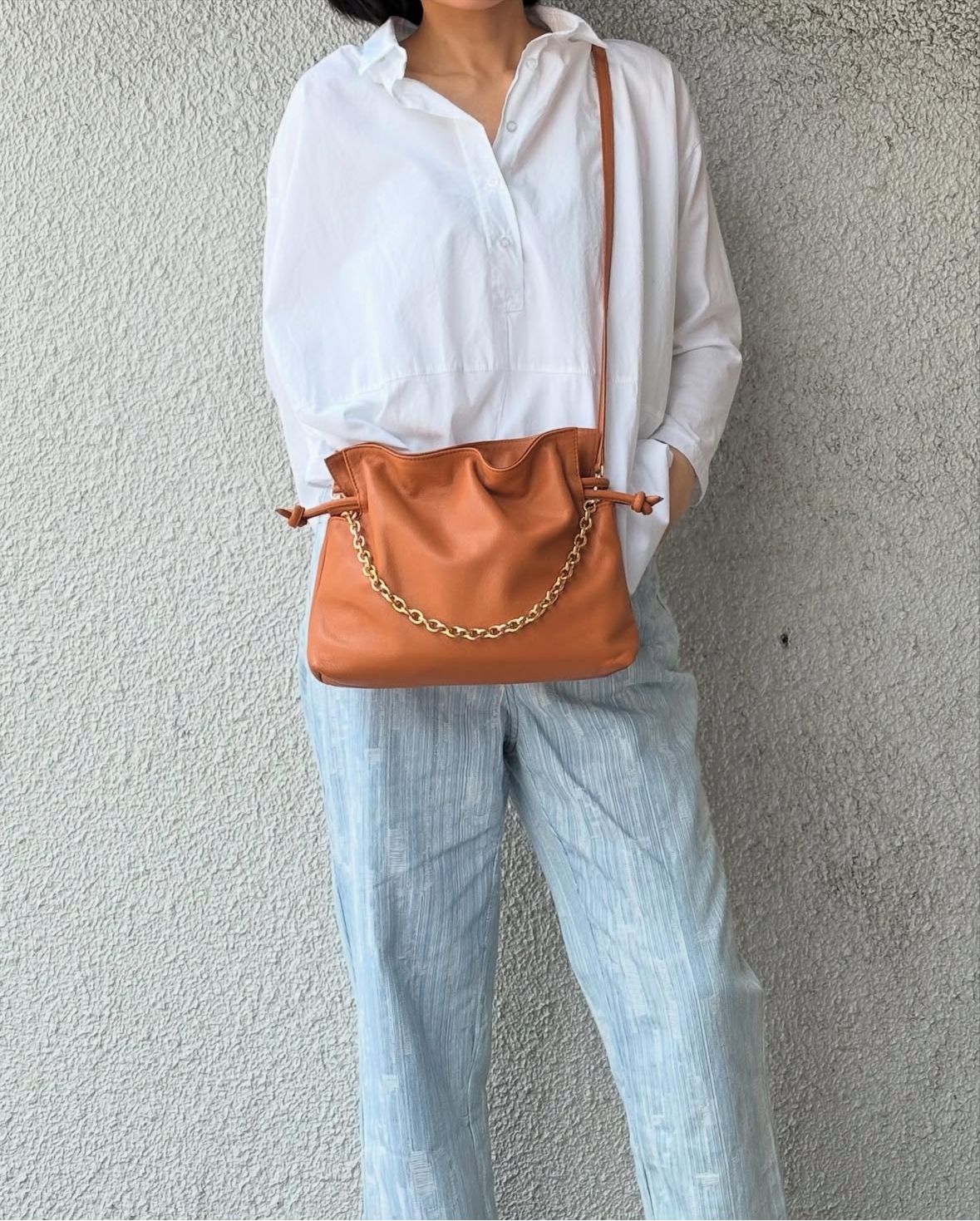 The Bridge クララ レザーとストローのショッパーバッグ VEGETABLE HORSE LEATHER FLAT SHOULDER L フラットショルダーL