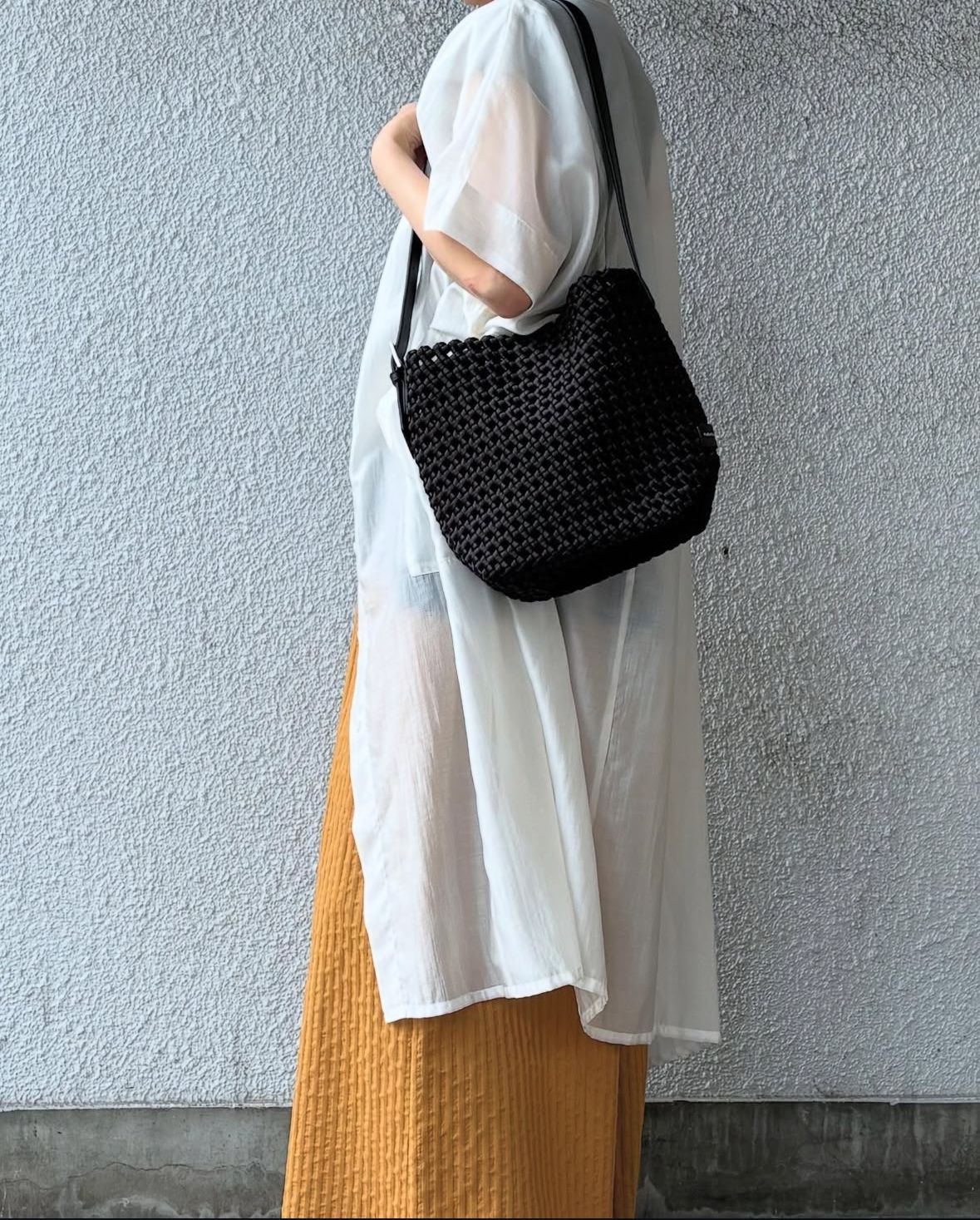 ST25443 サテン メッシュ レザーワンショルダー バッグ / ブラック