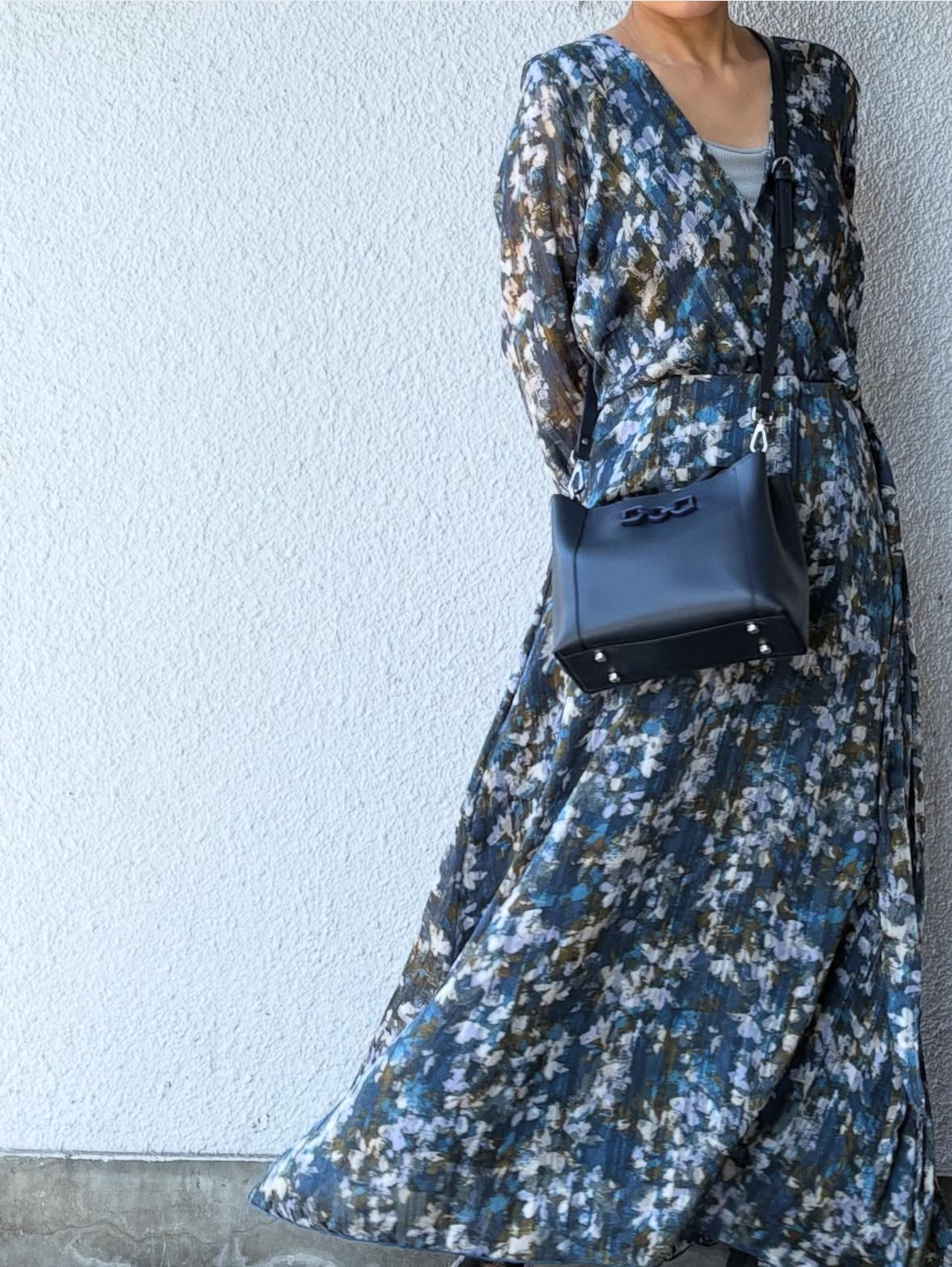 CA554 スムース レザー   2WAY ショルダー ハンドバッグ / ネイビー