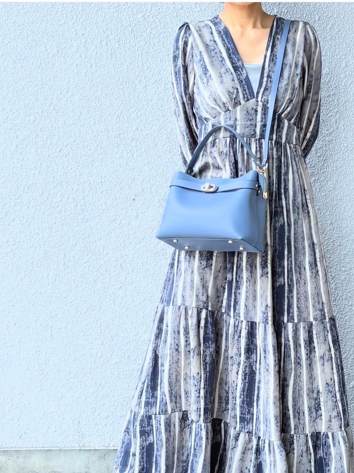 C371 レザー ワンハンドル 2WAY ショルダー ハンドバッグ / ブルー