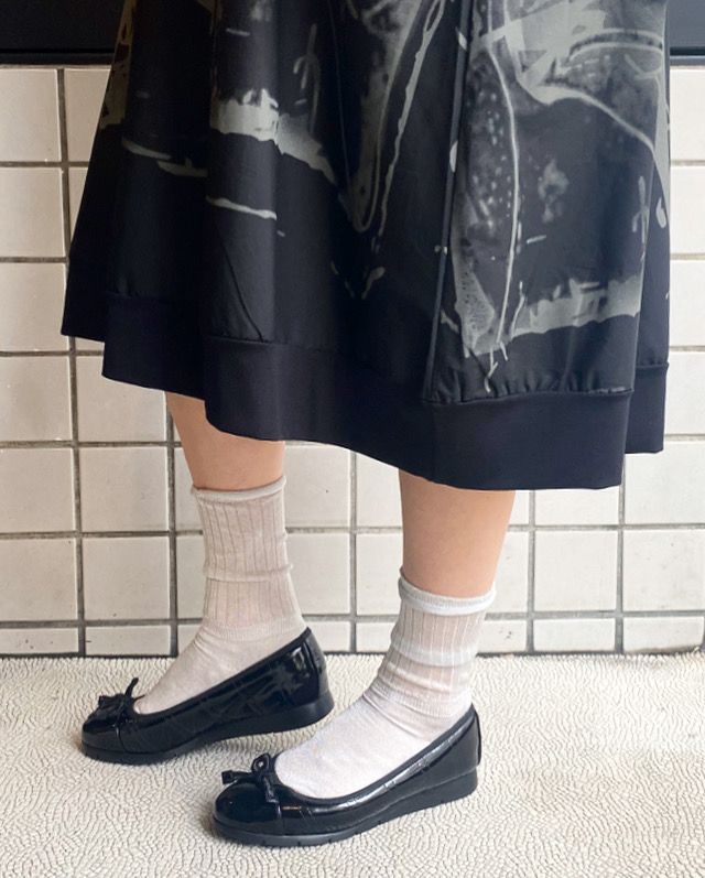 ALGER バレエシューズ パテント レザー キルティング ヒール2.0 / ブラック